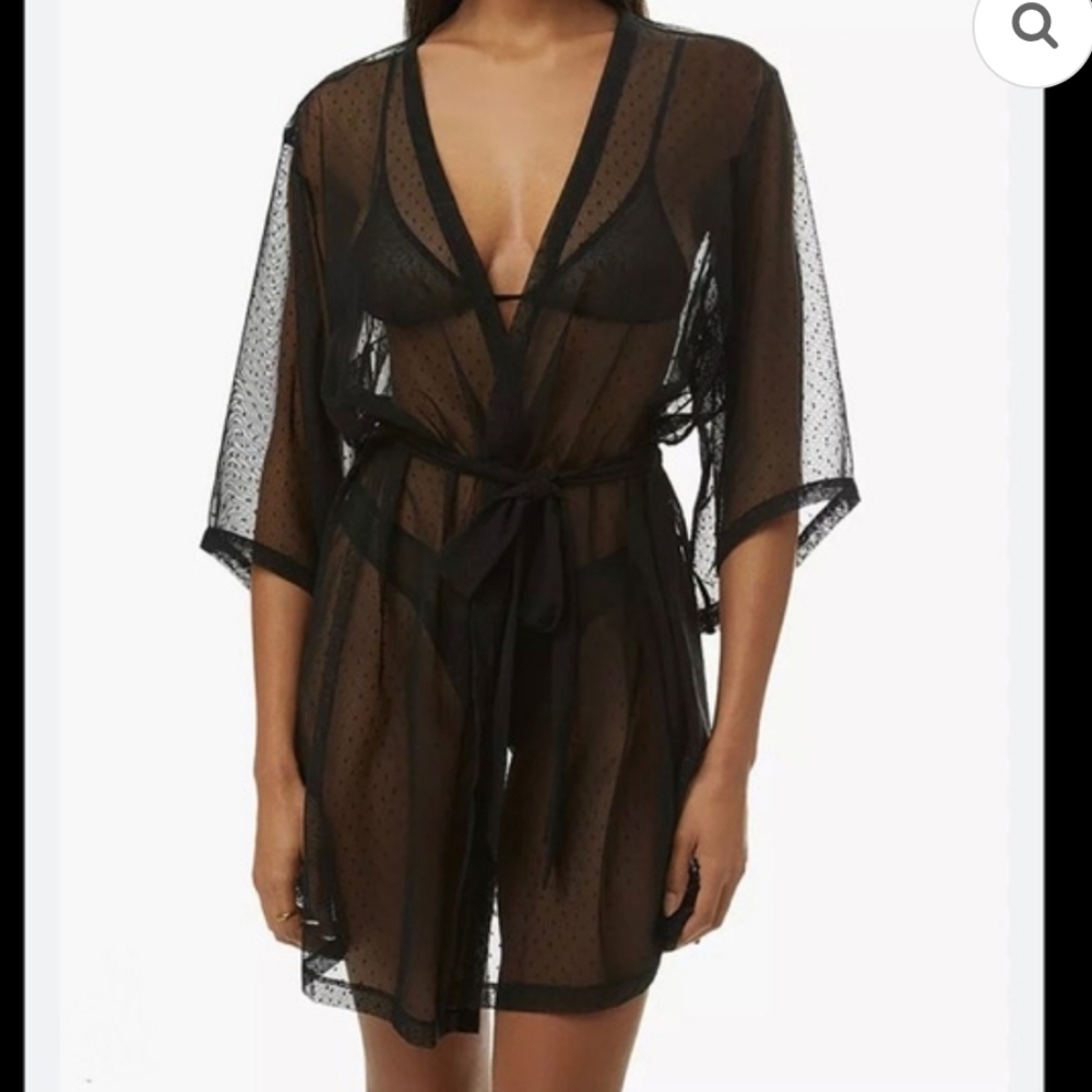 WeWoreWhat NWT Black Swiss Dot Robe Size L/XL Or S/M